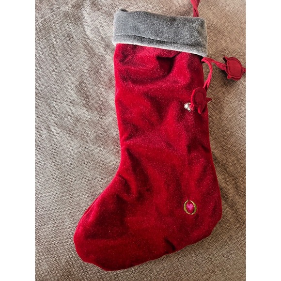 Christmas Stocking Meow Pet Cat Kitty Kitten Red Silver Fish Bells Velvet 15" - Picture 6 of 8